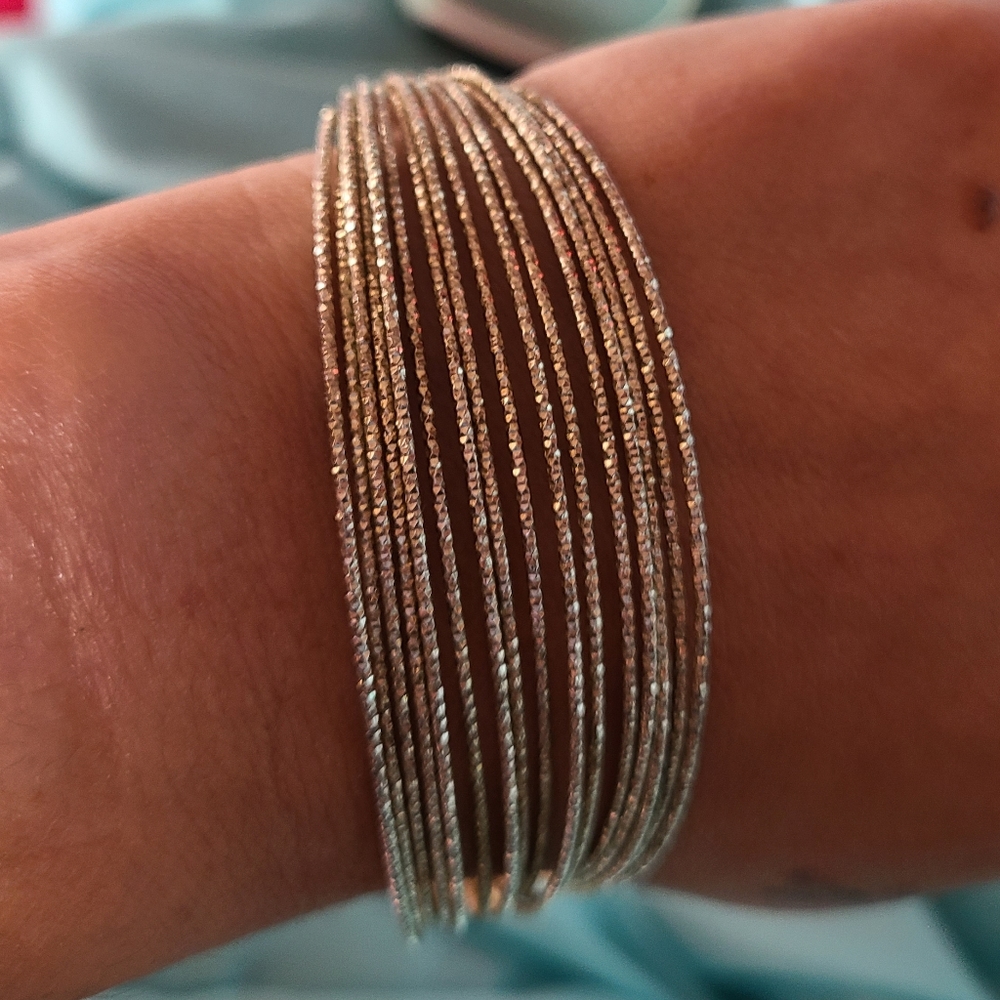 Solid Sterling Silver Diamond Cut Bangle Cuff Bra… - image 7